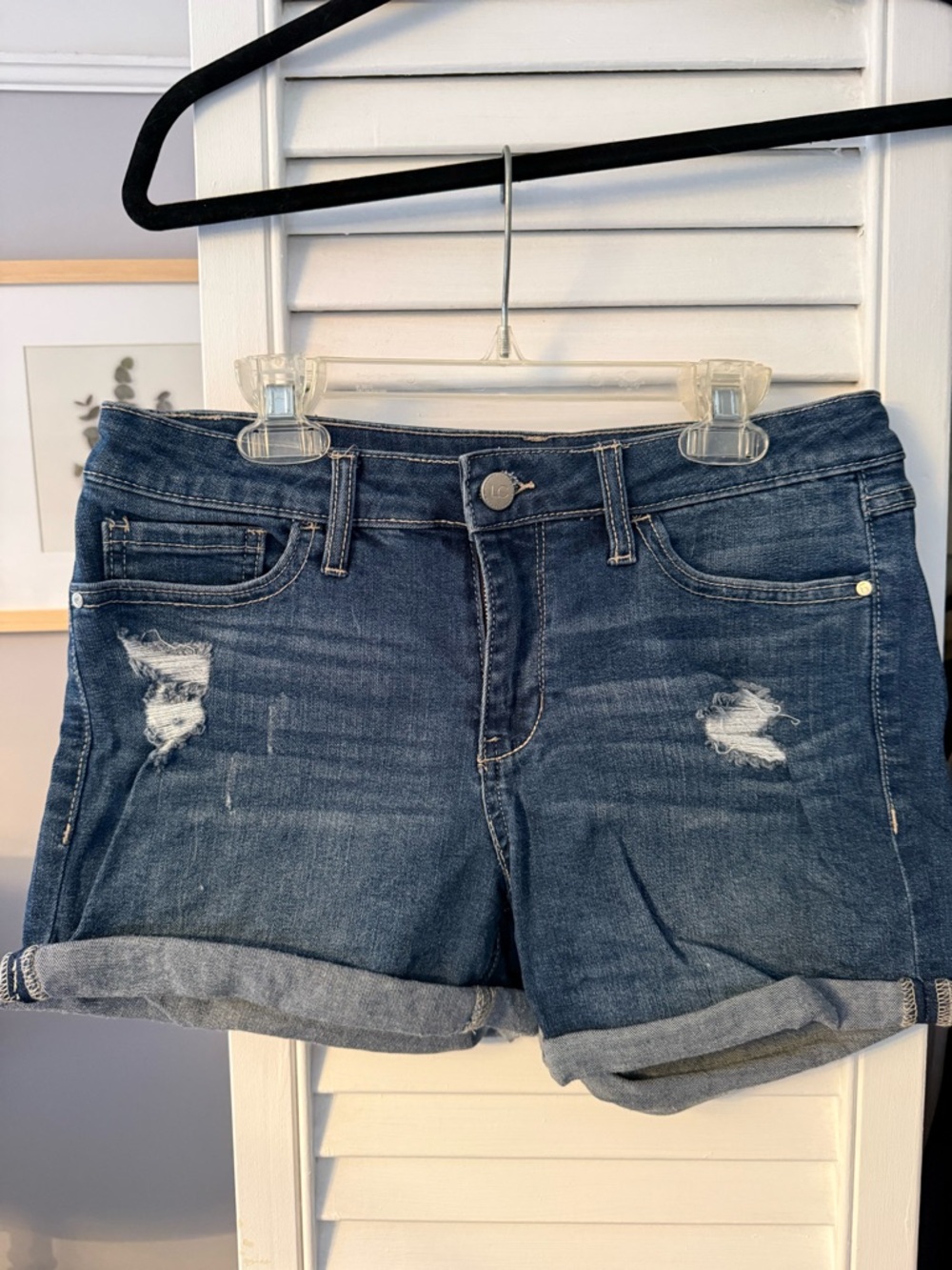 LC Lauren Conrad Dark Indigo Distressed Denim Roll-Up Shorts